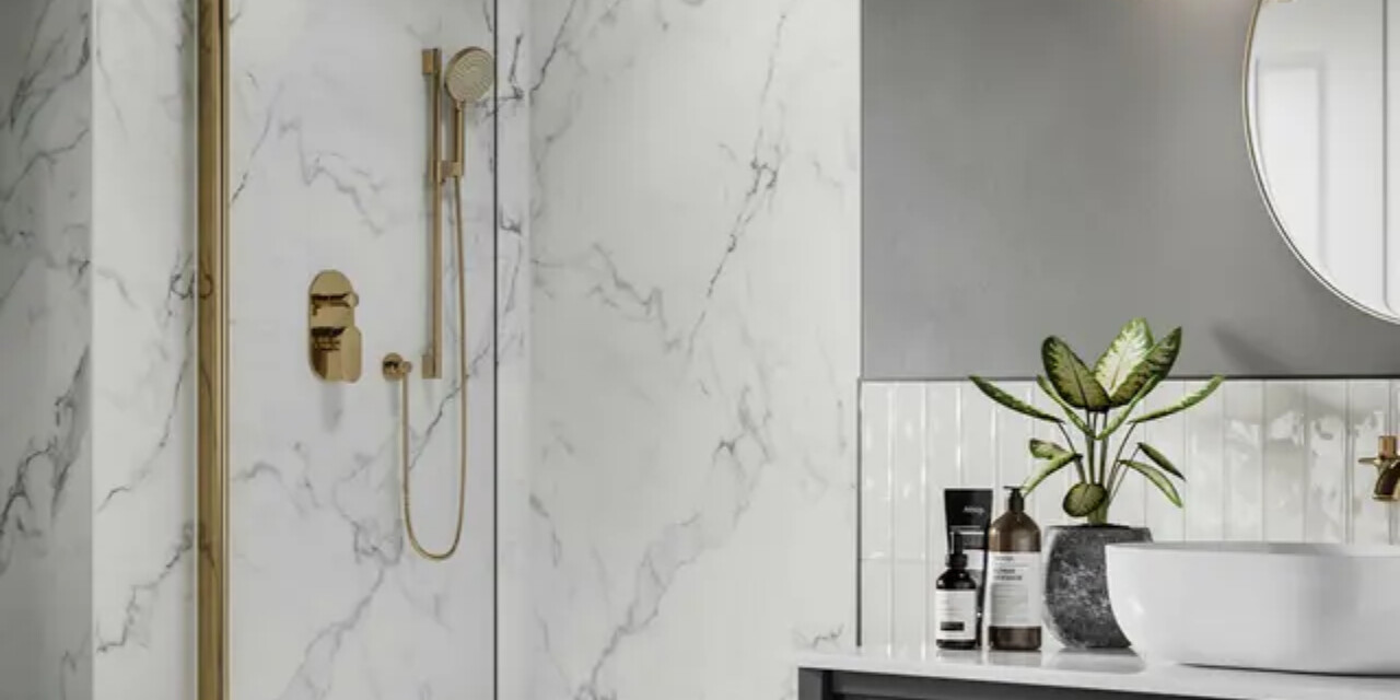 Big Rectangular Stone Cladding Shower Wall Panels | Waterproof Wet Wall Panels | Topps Tiles