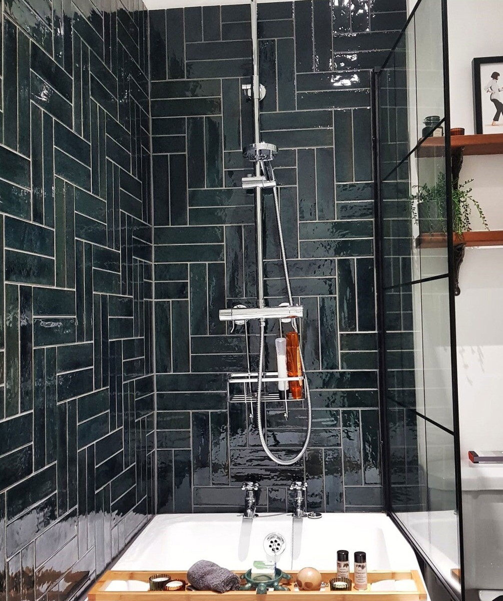 Zellica Forest Green Tile (6cm x 24cm) | Topps Tiles