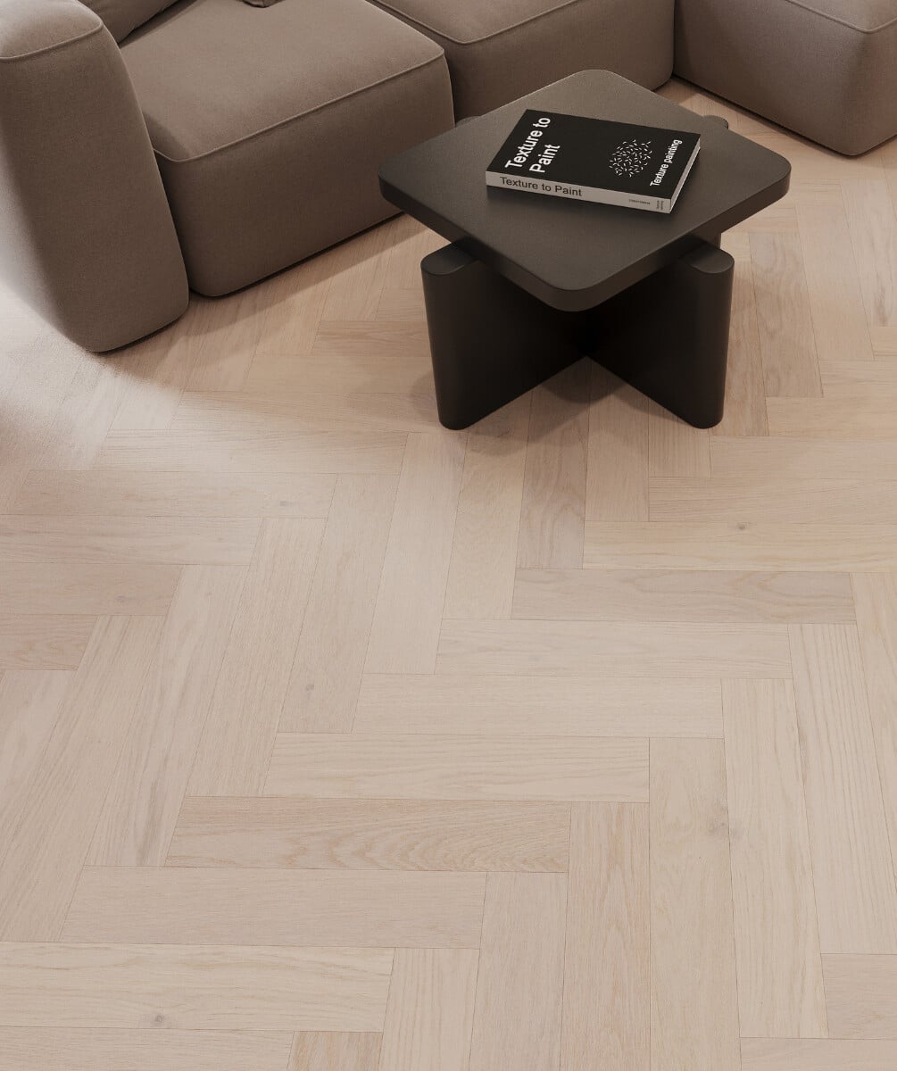 Aurantis Whitewashed Oak Real Wood Veneer Flooring In The Living Room