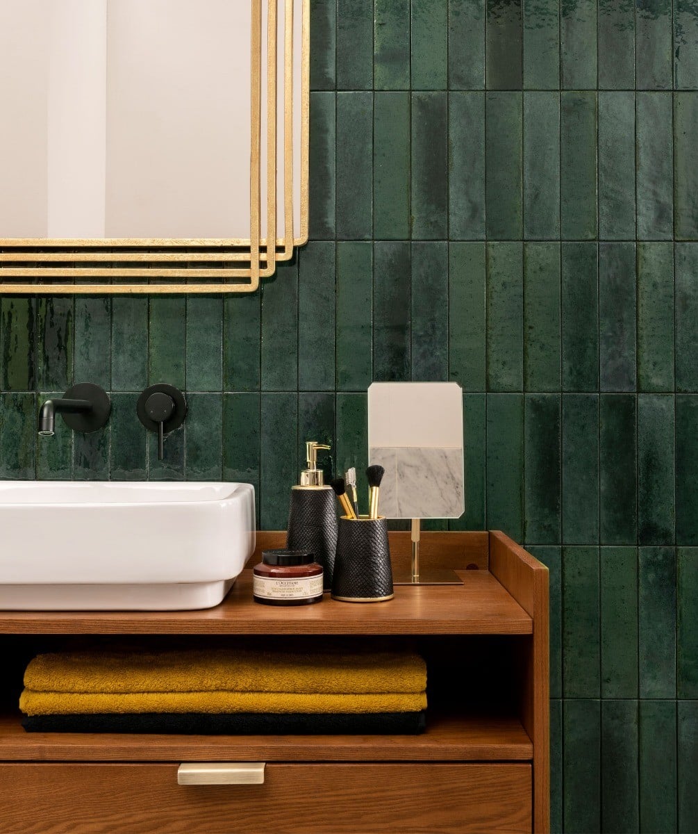 Zellica Forest Green Tile (6cm x 24cm) | Topps Tiles